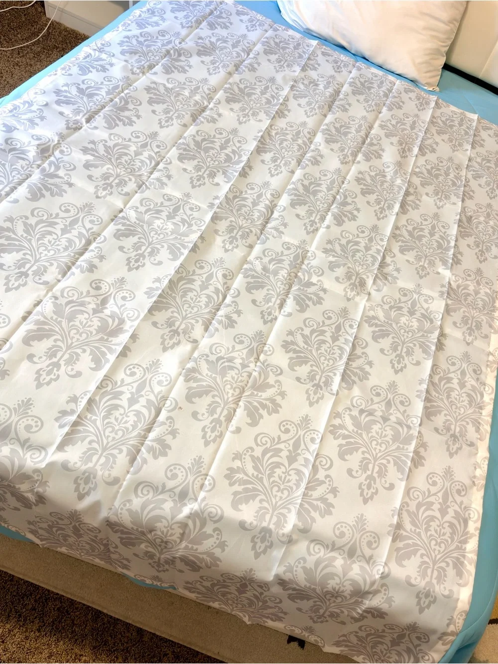 Elegant Damask Shower Curtain - Gray on White